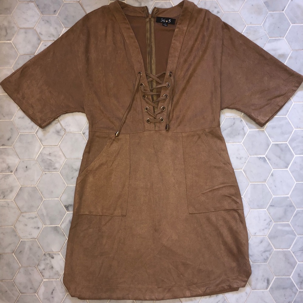 Suede lace up dress
